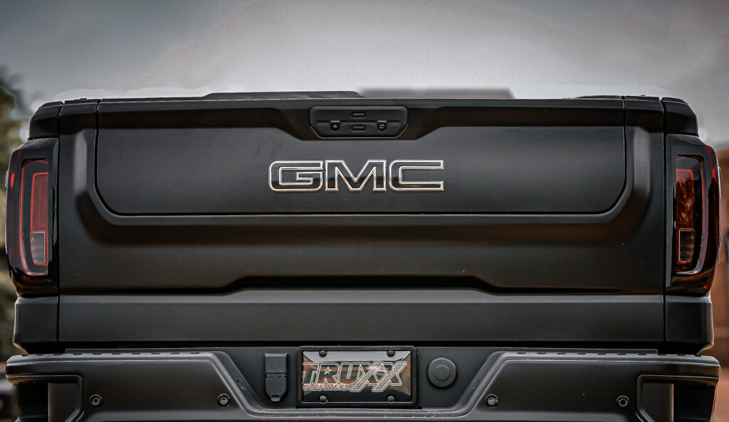 tail gate blackout and emblem blackout on GMC / chrome delete