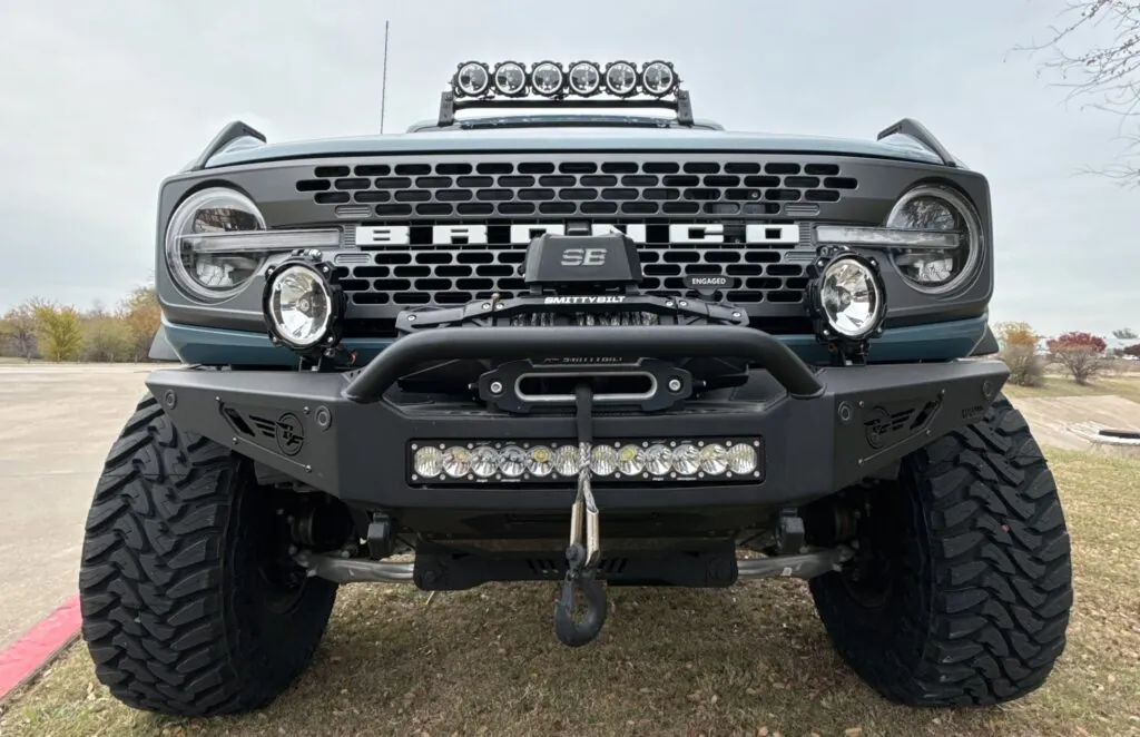 Addictive Desert Design Front Winch Bumper Smittybilt Winch with synthetic rope KC Highlight lighting