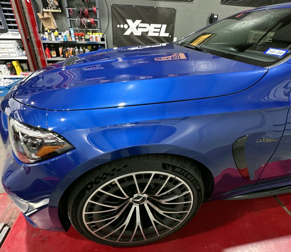 2025 Mercedes AMG CLE 53 with XPEL “Ultimate Fusion” Hydrophobic Full Front paint protection film.